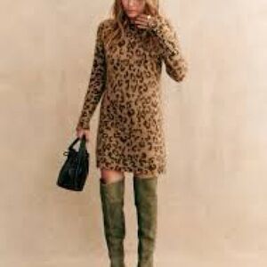 La Maille Sezane Fanie Leopard Print Wool/Mohair sweater dress